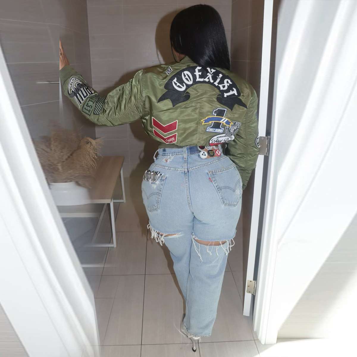 Military-Inspired Patch Bomber Jacket image 2