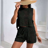 Crochet Knit Two-Piece Set - L, Black image