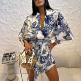 Monochrome Tie-Waist Pajama Set - M, Blue image
