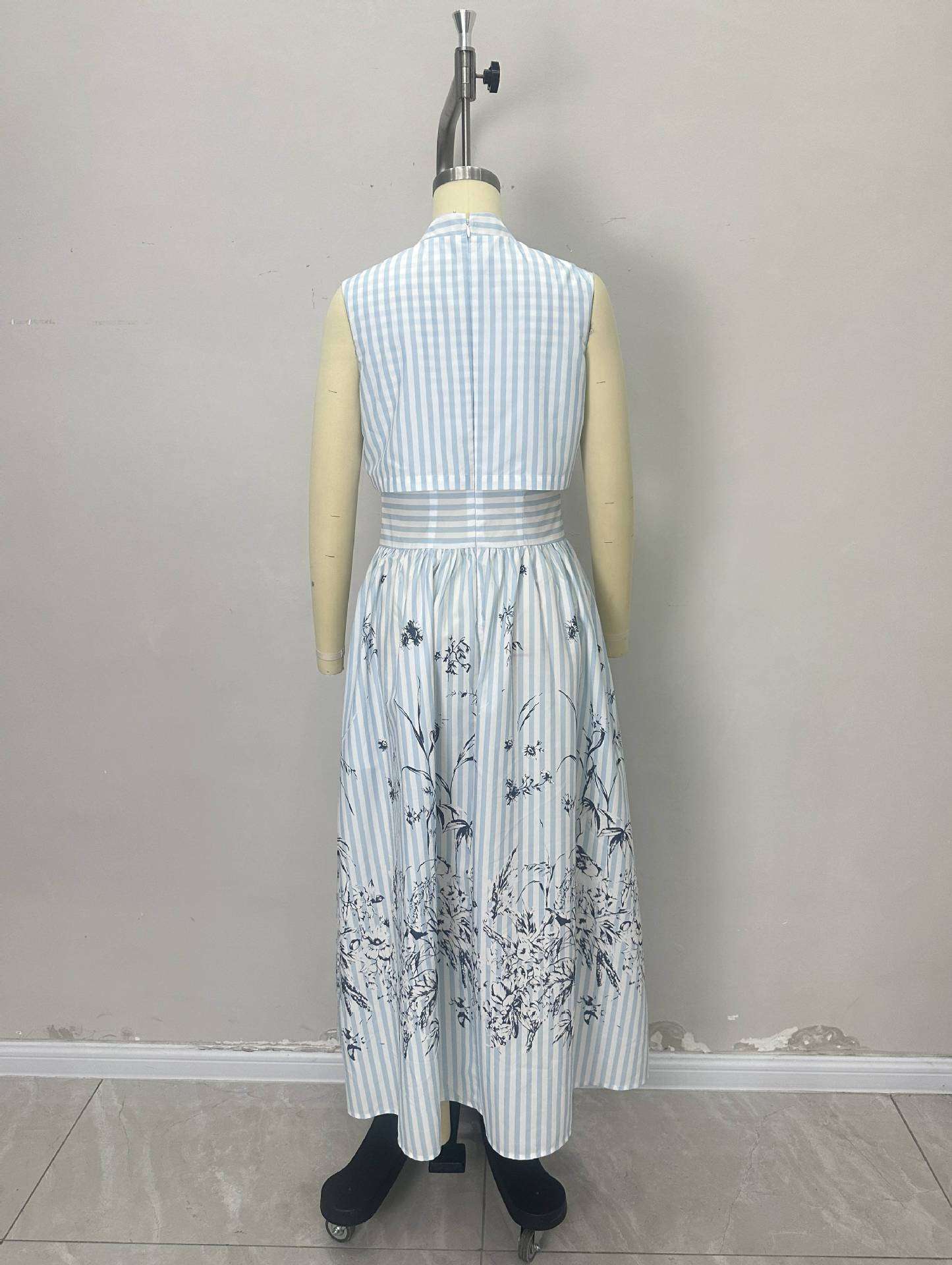 Striped Floral Maxi Skirt with Sleeveless Top image 5