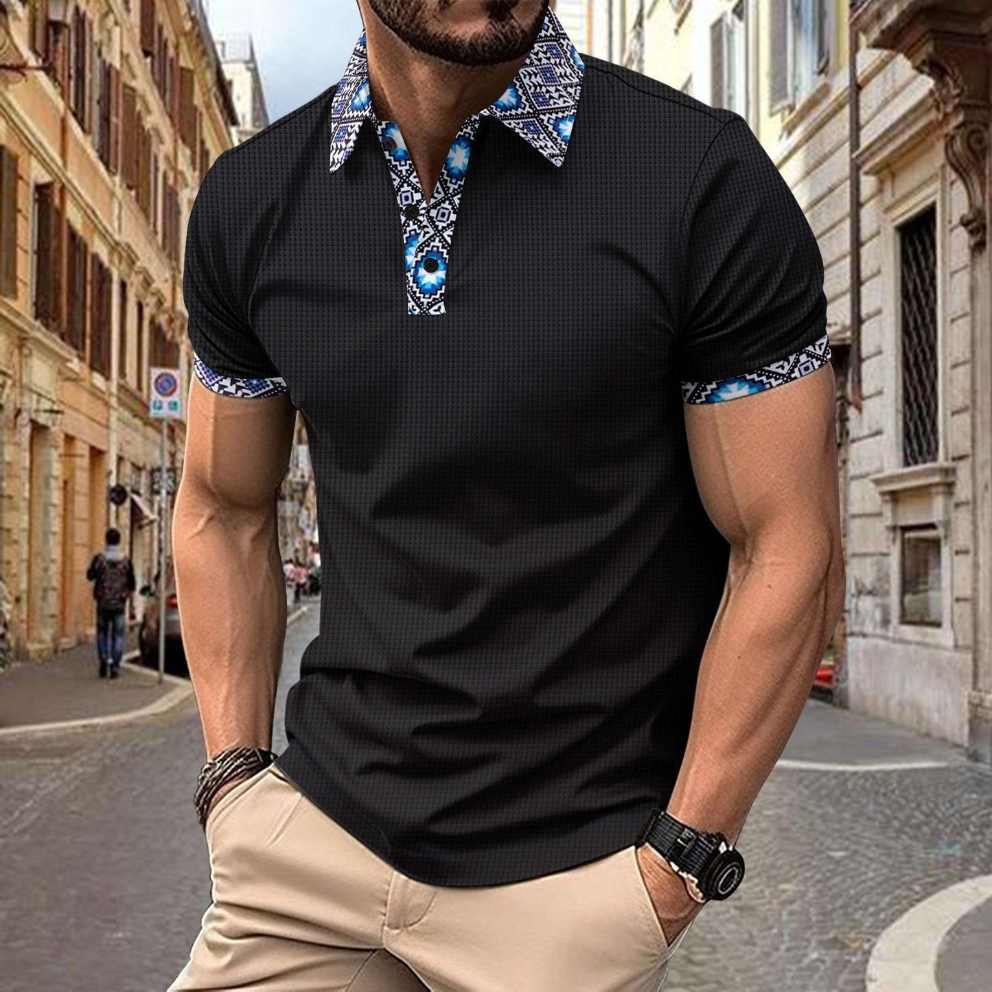 Short-Sleeve Polo Shirt - S, Black image