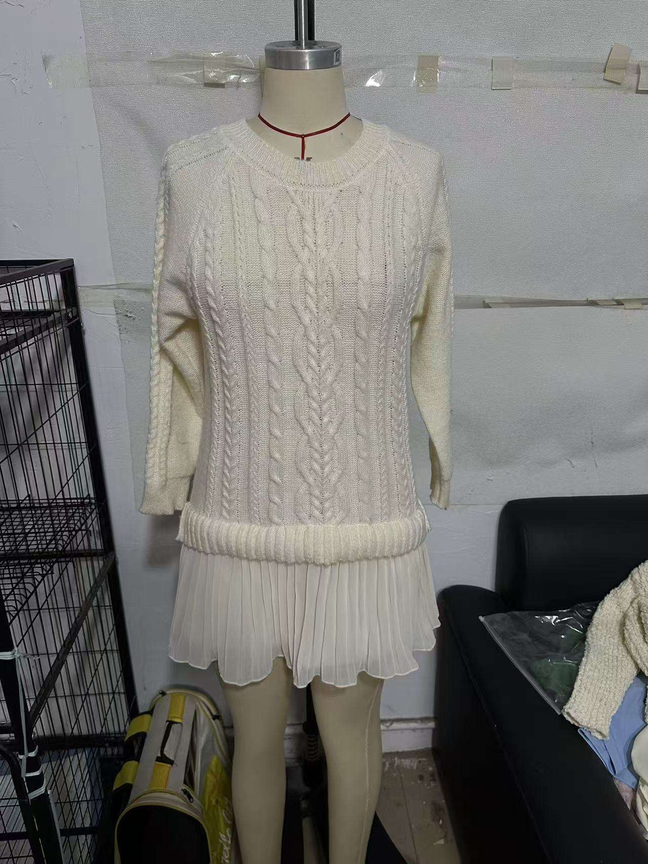 Cable Knit Sweater Dresswith Pleated Hem image 6