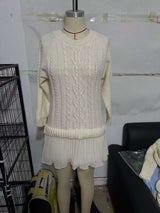 Cable Knit Sweater Dresswith Pleated Hem image 6