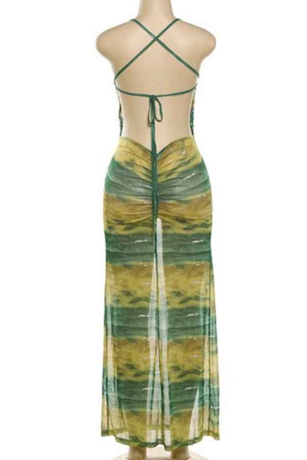 See-Through Ruffled Side Slit Sleeveless Maxi Dress image 5