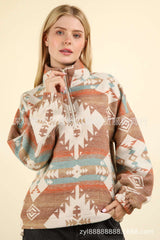 Long Sleeve Aztec Print Zipper Pullover image 2