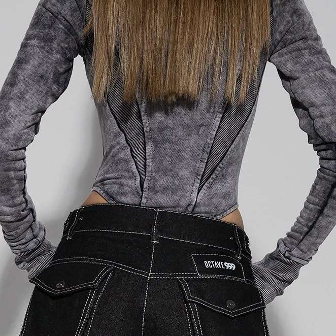 Futuristic Grey Zip-Up Bodysuit Top image 5