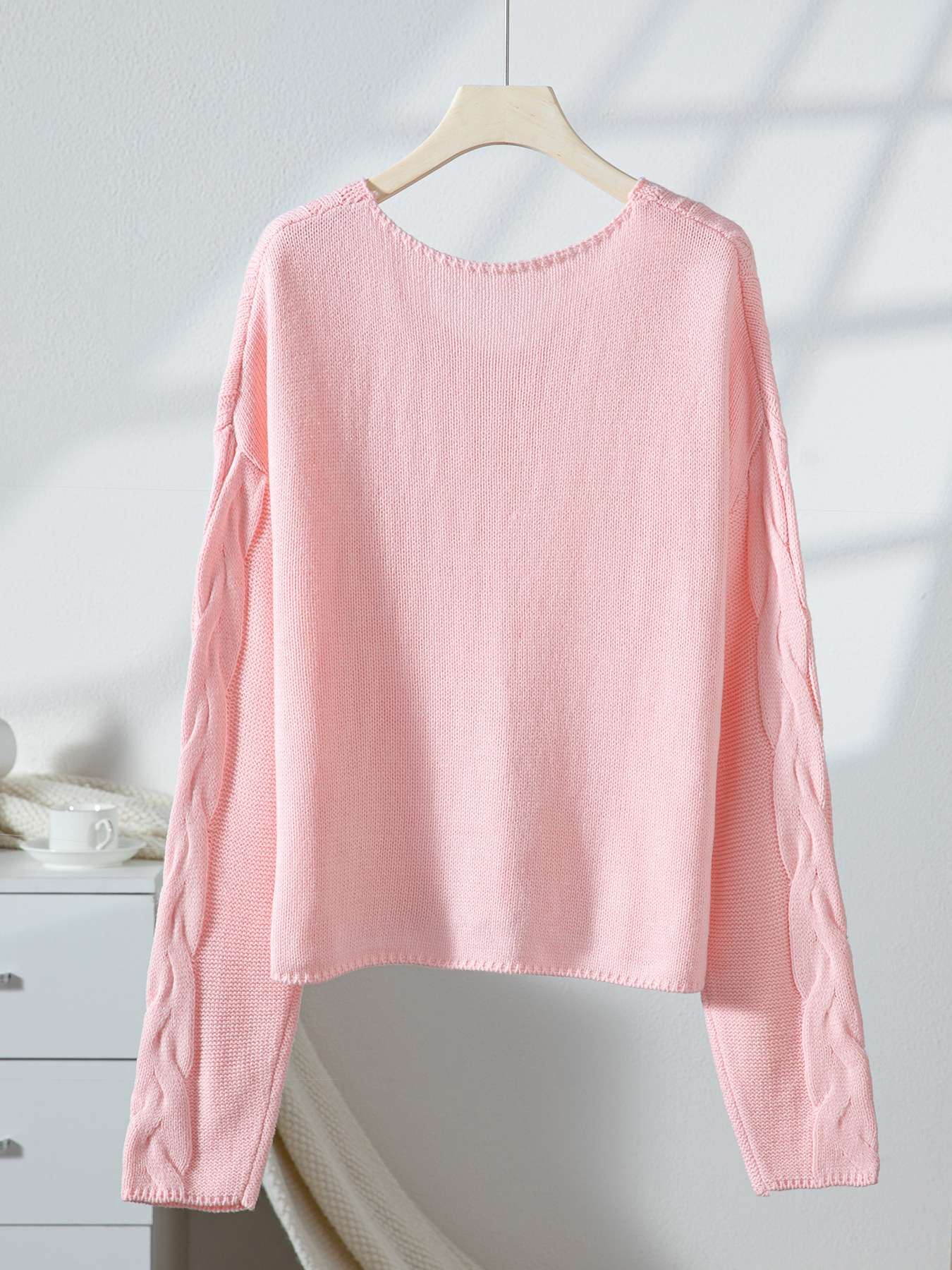 Oversized Pink Cable Knit Sweater image 5