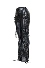 Faux Leather Lace-Up Cargo Pants image 3