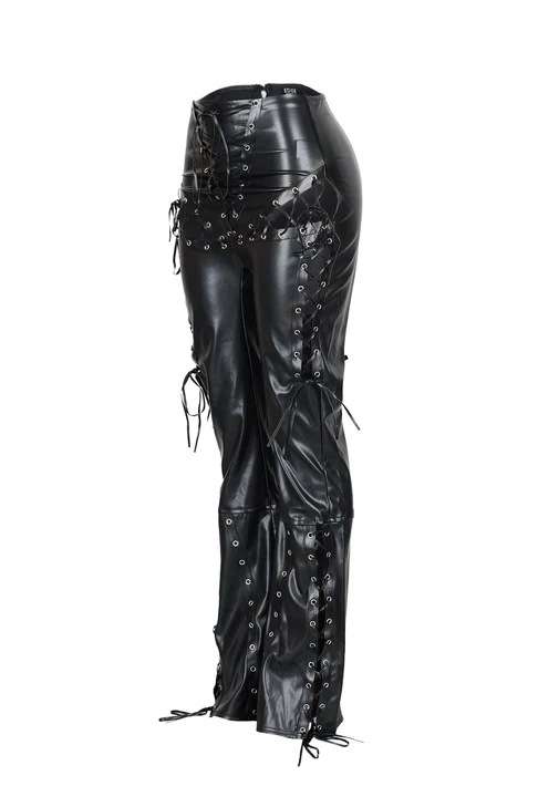 Faux Leather Lace-Up Cargo Pants image 3