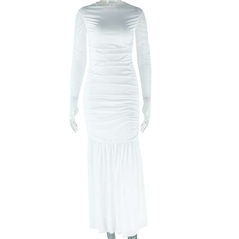 White Mesh Long Sleeve Maxi Dress image 2