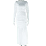 White Mesh Long Sleeve Maxi Dress image 2