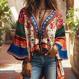 Vibrant Bohemian Patchwork Tunic - S, Beige image