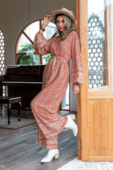 Lantern Sleeve Printed Culotte Jumpsuit with Belt image 4