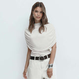 Ruched Sleeve Cape Top - M, White image