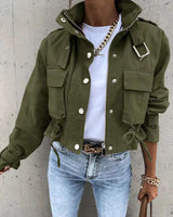 Cropped Retro Style Jacket - L, Army Green image