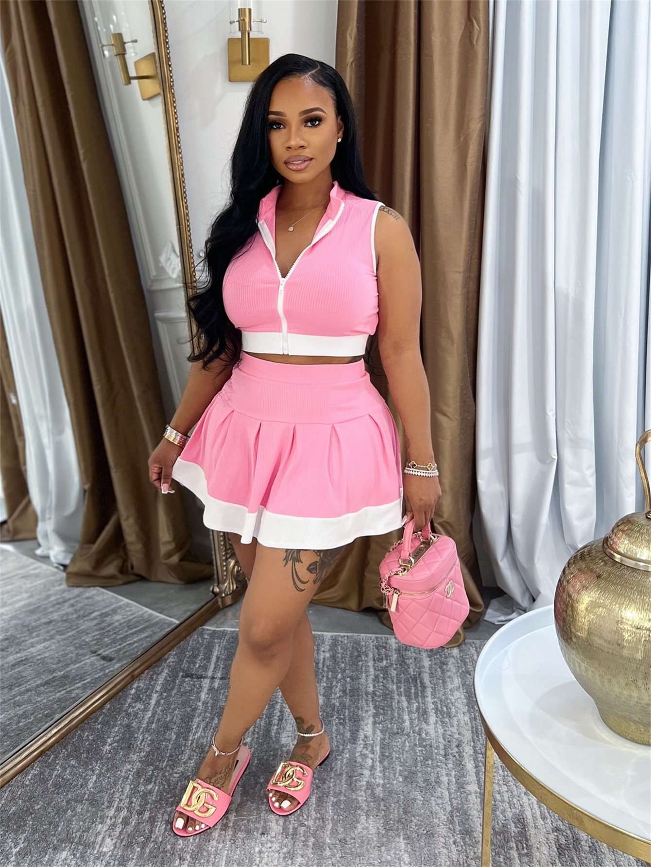 Two-Piece Skirt Set - M, Pink image