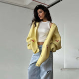 Casual Oversized Cardigan Jacket - M, Yellow image