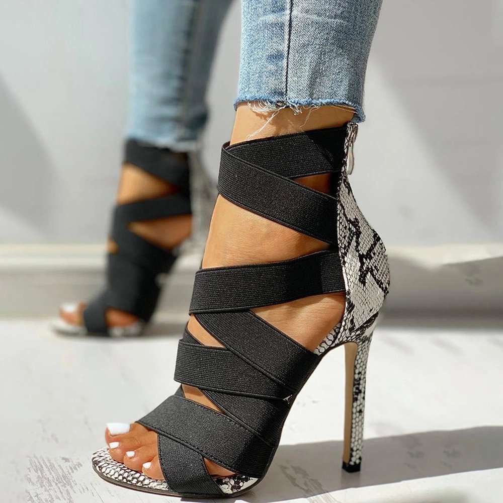 Criss Cross Patchwork High Heels Sandals image 0