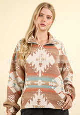 Geometric Pattern Quarter-Zip Fleece Pullover image 1