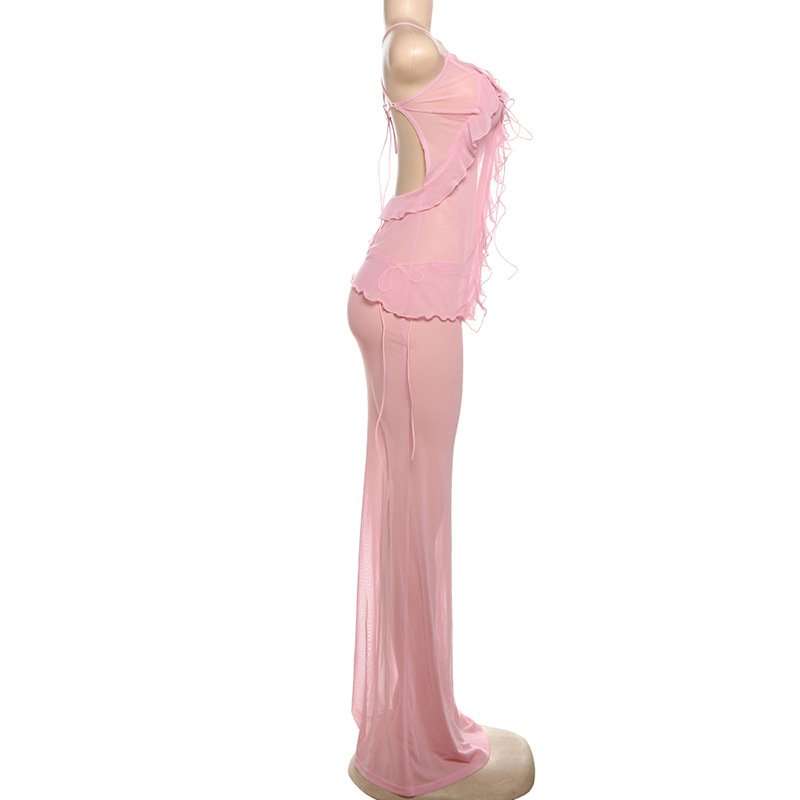 Backless Ruffle Tie Top & Maxi Skirt Set image 5