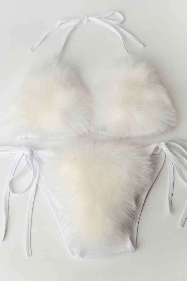 Sexy Fluffy Fur Bikini Swimwear Two Piece Set image 10