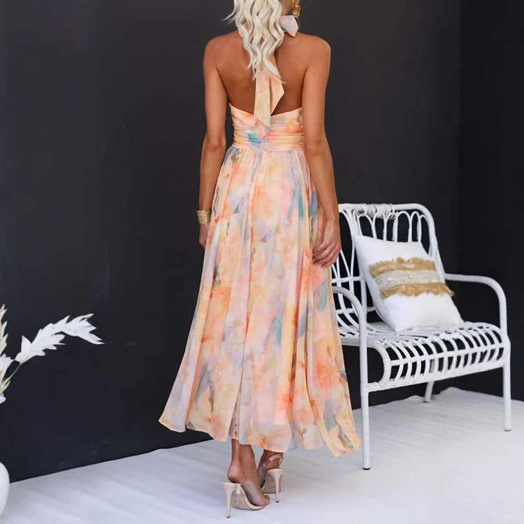 Elegant Floral Maxi Dress with Halter Neck image 2
