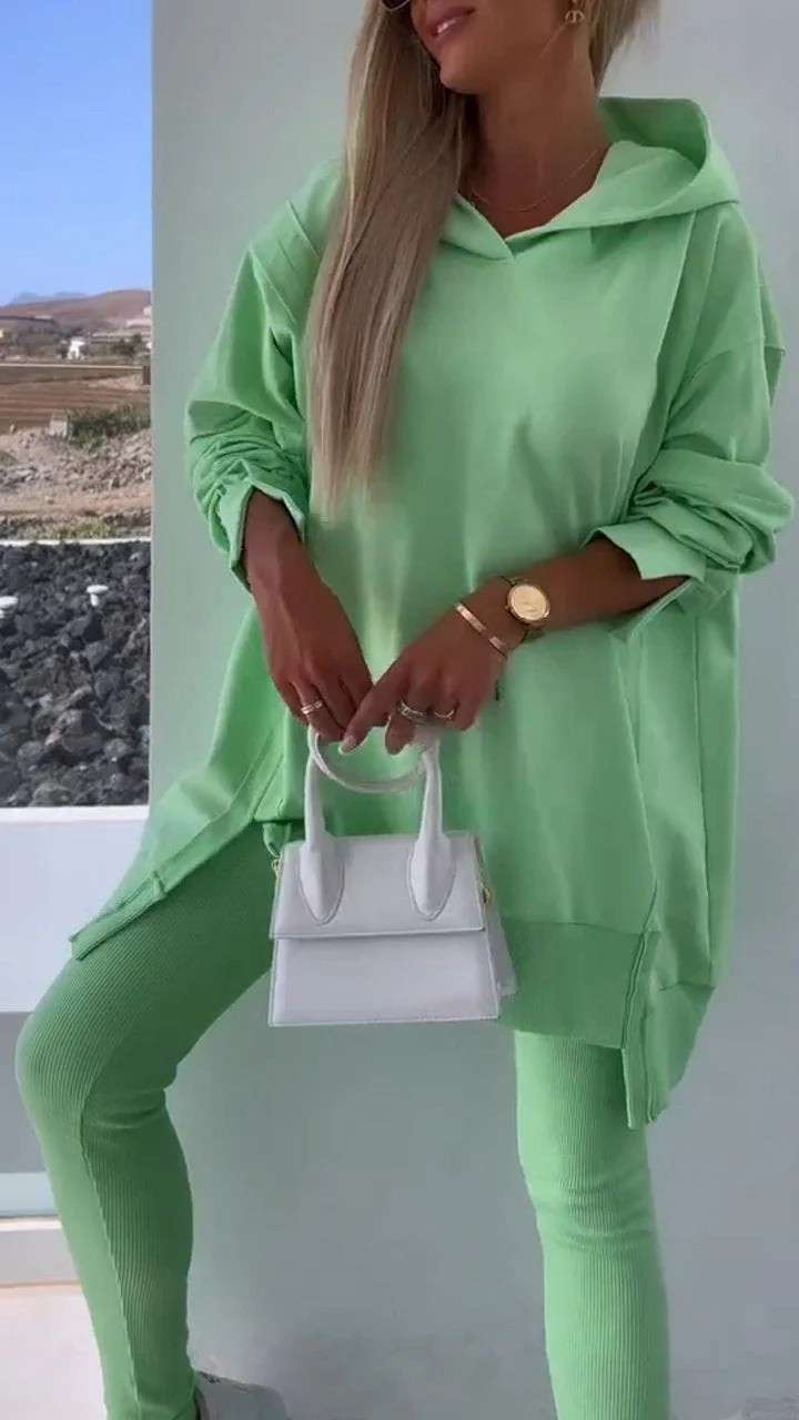 Cozy Split Hooded Sweatshirt & Leggings - S, Mint Green image