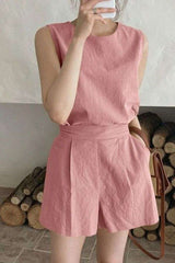 Relaxed Fit Top & High-Waisted Shorts Set image 0