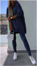 Cozy Split Hooded Sweatshirt & Leggings - S, Deep Lake Blue image