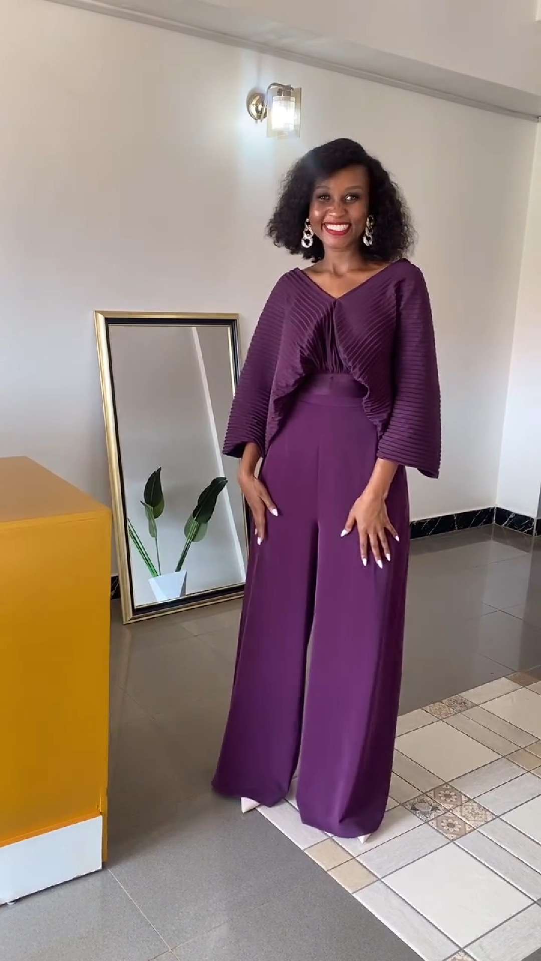 Elegant Set with Pleated Balloon Sleeves - L, Purple image