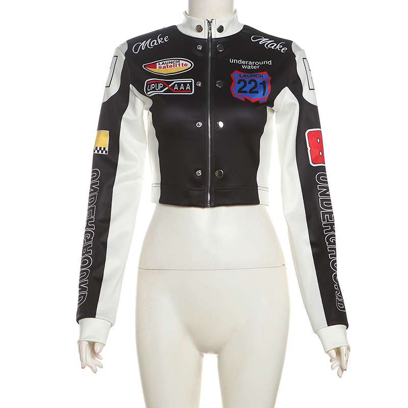 Colorblock High Neck Biker Jacket image 5