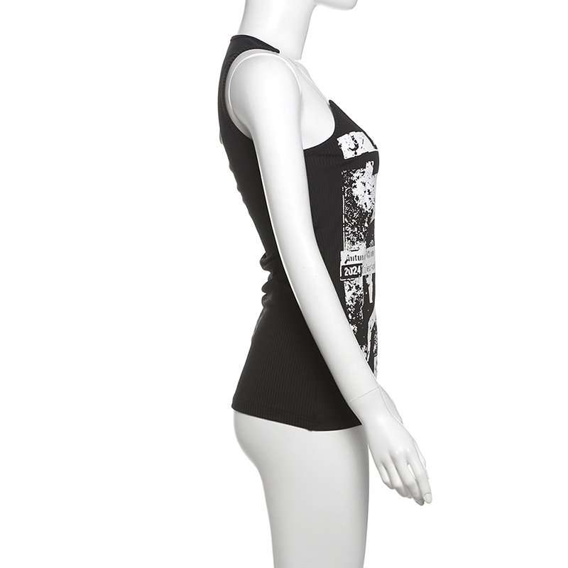 Black Graphic Print Tank Top image 3