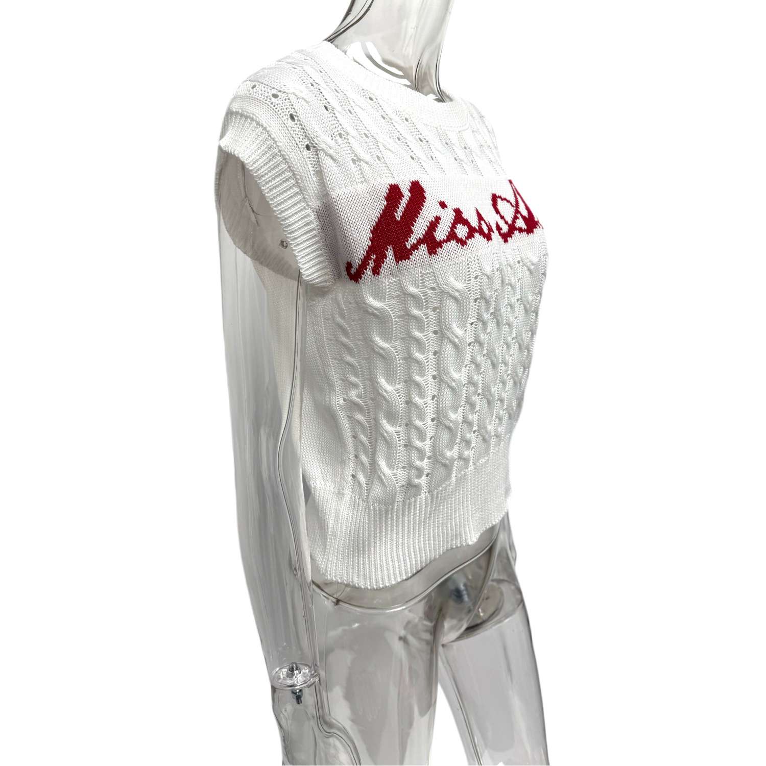 Off White Cable Knit Sleeveless Sweater image 4