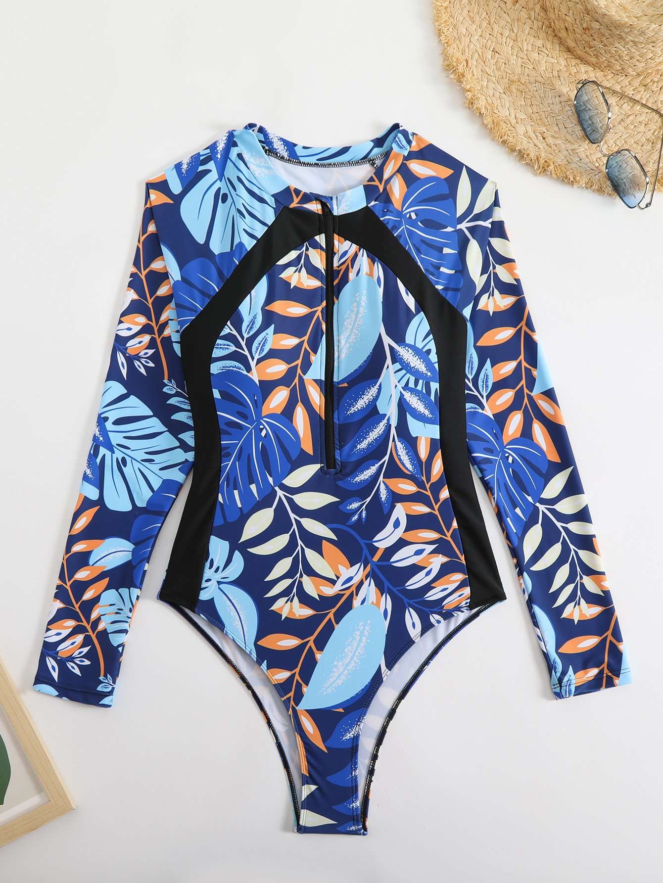 Tropical Long Sleeve Zip-Up Swimsuit image 3