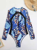 Tropical Long Sleeve Zip-Up Swimsuit image 3
