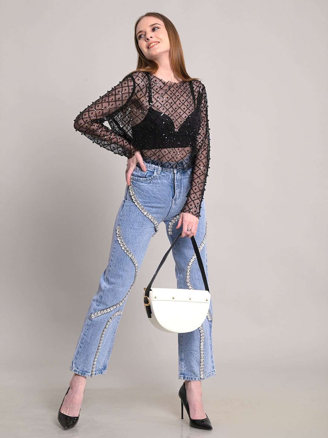 Lunar Wave Metallic Denim Pants - S, Denim Blue image