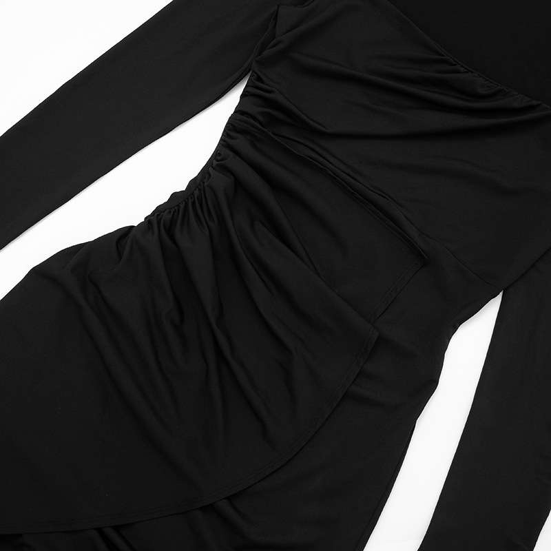 Black Long-Sleeve Draped Midi Dress image 3