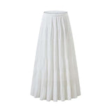 High Waist Pleated A-Line Flared Maxi Skirts - M, White image