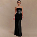 Strapless Ruched Maxi Dress with Lace image 3