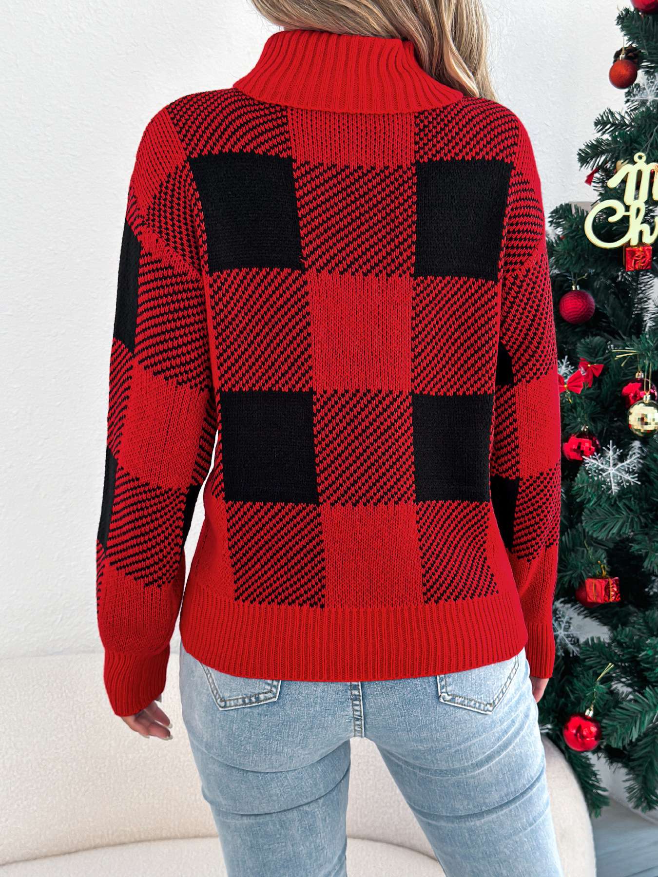 Festive Plaid Knit Sweater image 2