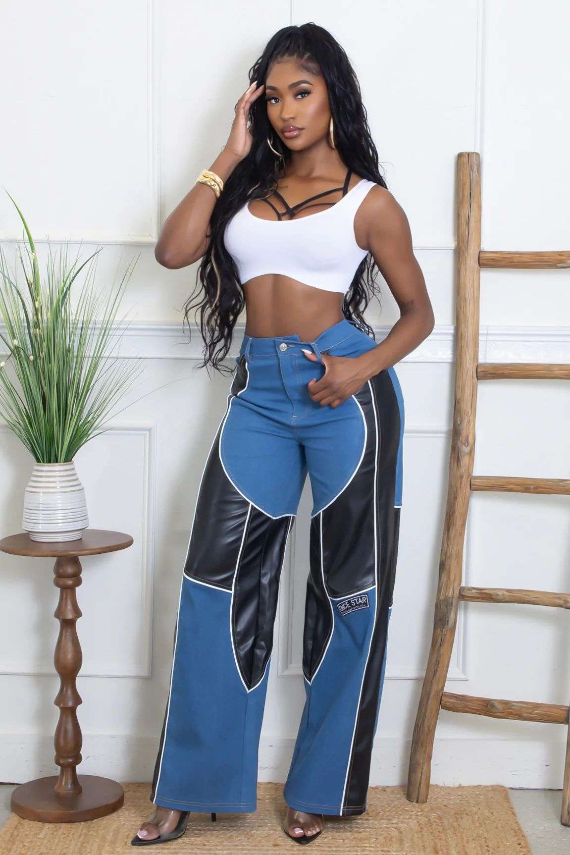 Color-Block High-Waisted Wide-Leg Pants image 1