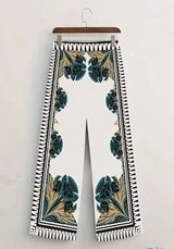 Asymmetrical Print Casual Shirt Top & Pants Set image 3