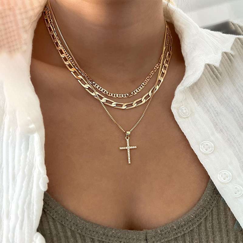 Chain Choker Necklace Set Cross Pendant image 0