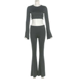 Round Neck Crop Top Wide Pants Set image 5