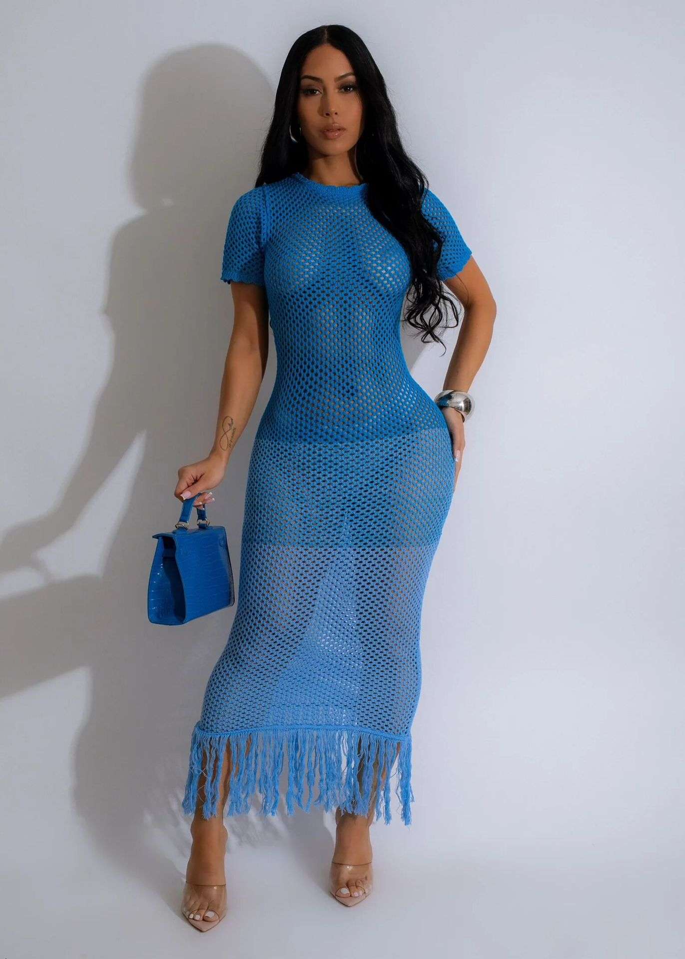 Ocean Breeze Crochet Maxi Dress - M, Blue image