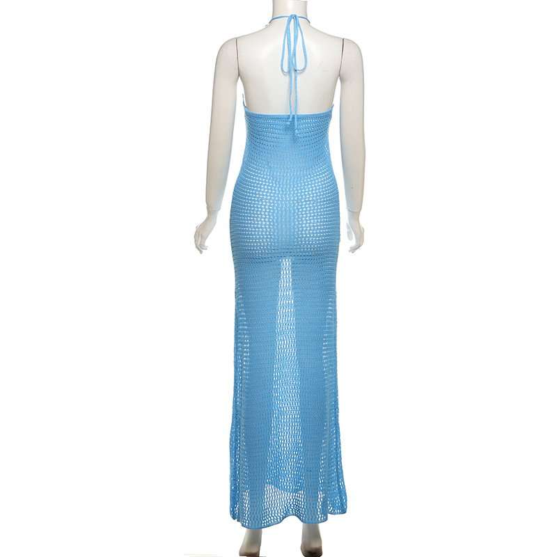 Crochet Halter Backless Maxi Dresses image 5