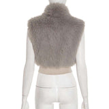 Chic Faux Fur Vest Zippered Jacket image 4
