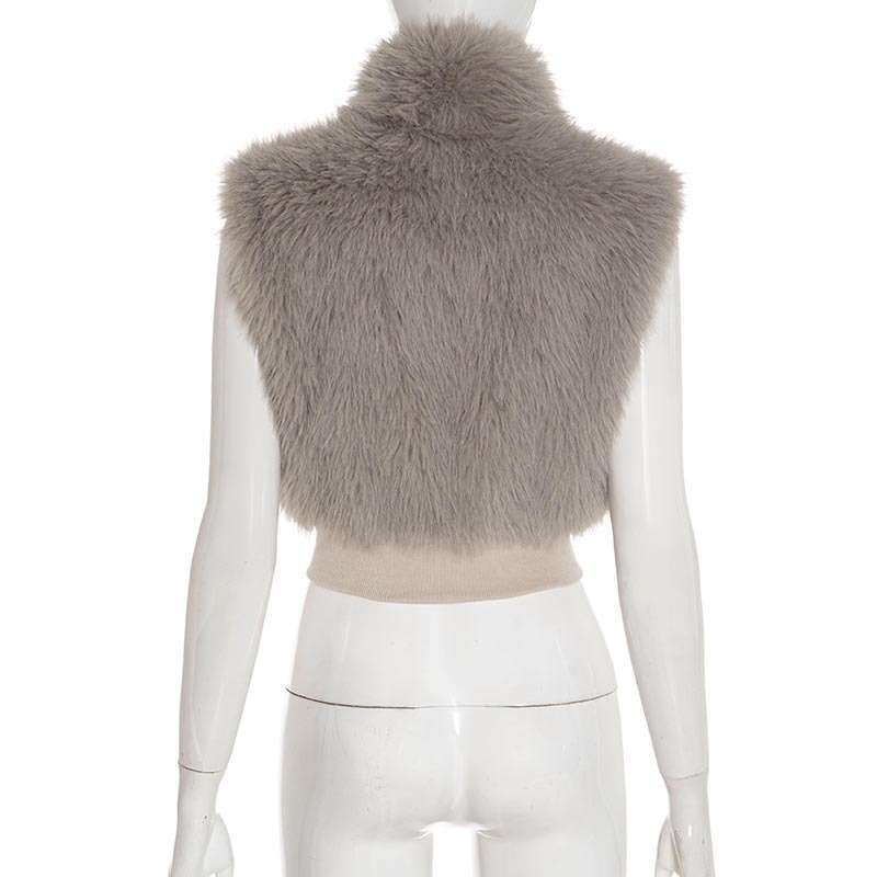Chic Faux Fur Vest Zippered Jacket image 4