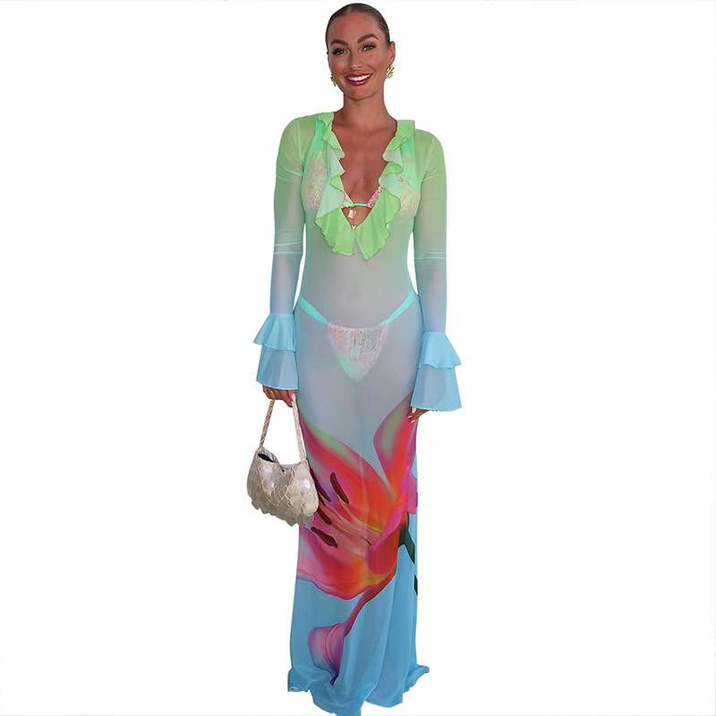 Vibrant Swimsuit Cover-Up with Ruffle Details image 2