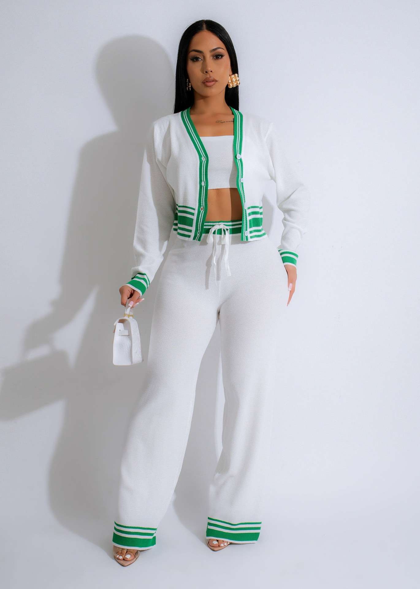Varsity Luxe Knit Set - S, White image